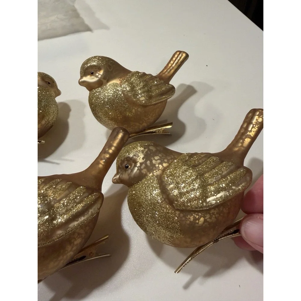 Pier 1 Imports Seven Frosted Gold Glass Bird Clip On Ornament Glitter 4